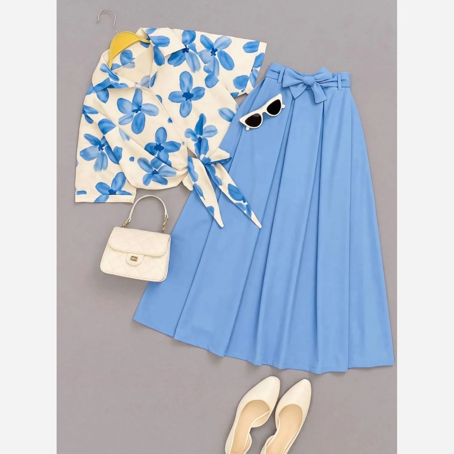 ست گره ای آیسانا شومیز نخ اسلپ دامن صوفیا شانتون فری سایز