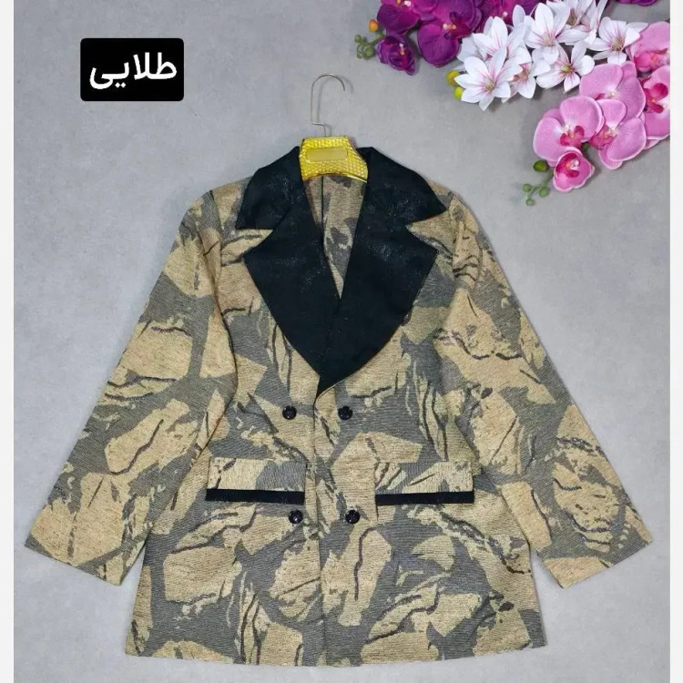 کت تک مریلا جنس ژاکارد مجلسی رنگ طلایی نقره ای خاکی فری سایز تا 46