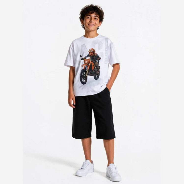 ست دو تکه پسرانه تیشرت پنبه و شلوارک کتان مشکی طرح موتور سایز 7 تا 11 سال