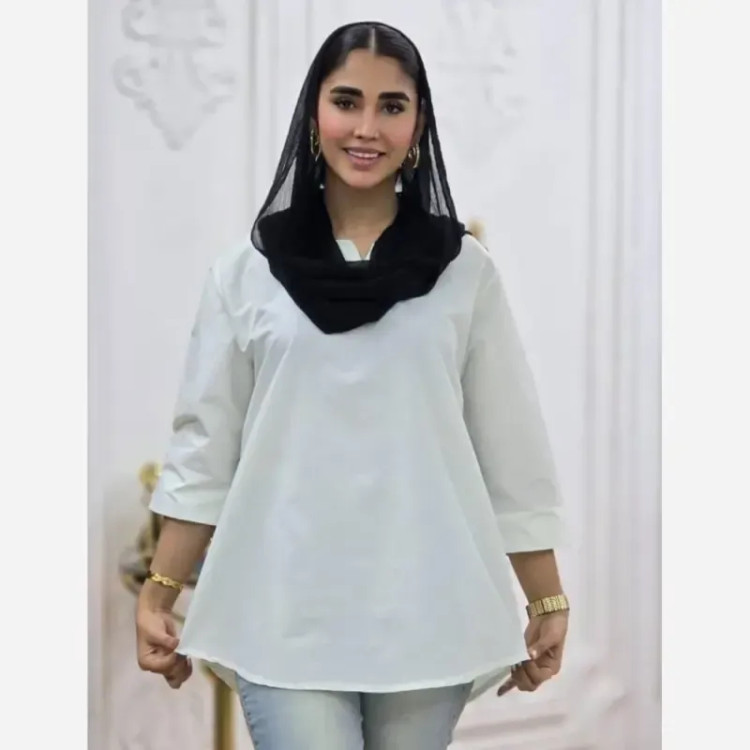 شومیز نخی ساده و دیپلمات یقه کوبایی زنانه فری سایز
