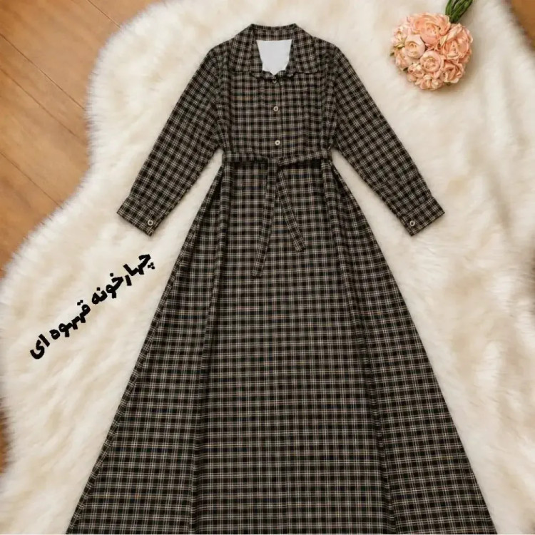 پیراهن پاییزه زنانه مخمل شانل گرم بالا فری سایز چهارخونه و طرحدار