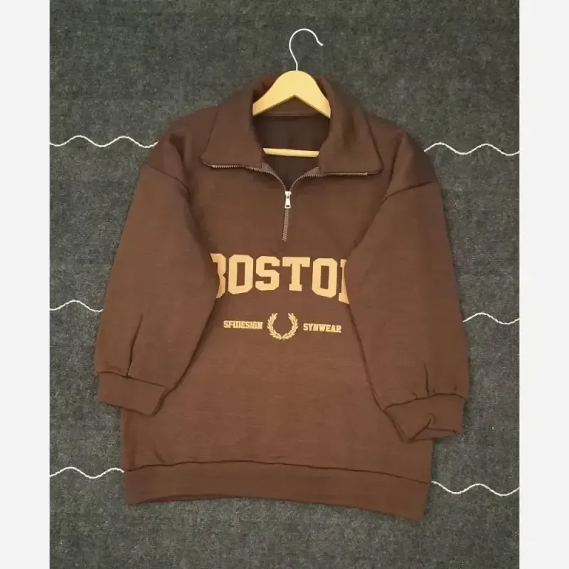 هودی نیم زیپ بوستون ضخیم پاییزه و زمستانه قد 70