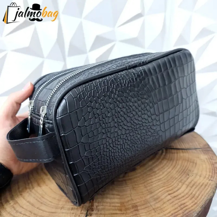 کیف دستی مردانه شوزبگ چرم صنعتی مرغوب دو خانه آستر خارجی بند دستی زیپ فلزی