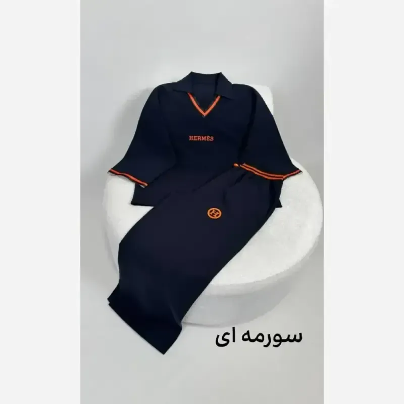 ست تیشرت شلوار هرمس جنس دبل مازراتی گرم بالا پاییزه فری سایز
