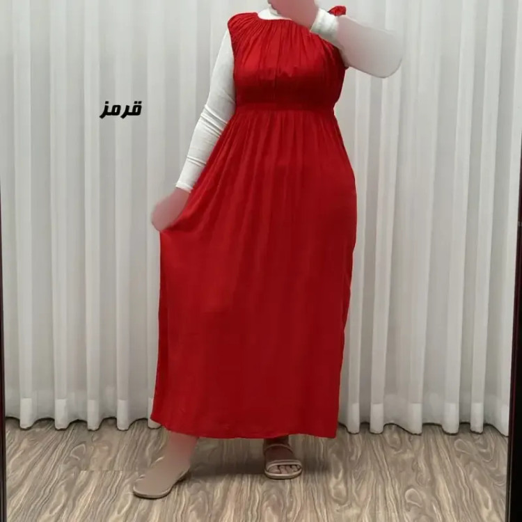 پیراهن ساحلی نخی زنانه و دخترانه فری سایز مدل حلقهای سینه کشدار