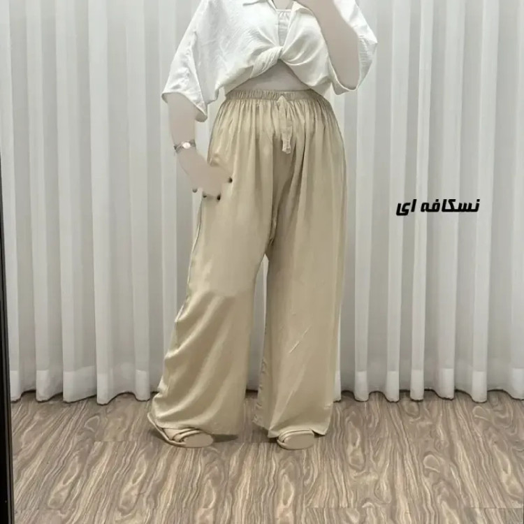 شلوار نخی زنانه قواره دار فری سایز مناسب تا سایز 48