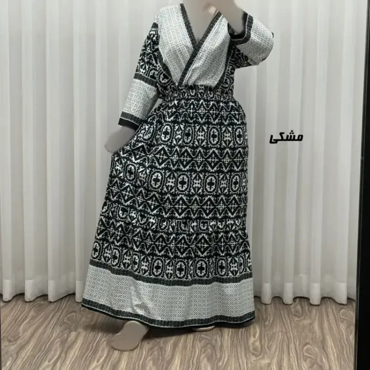 پیراهن زنانه فلور بوگاتی مدل چپ و راستی طرح جاجیم فری سایز تا 48