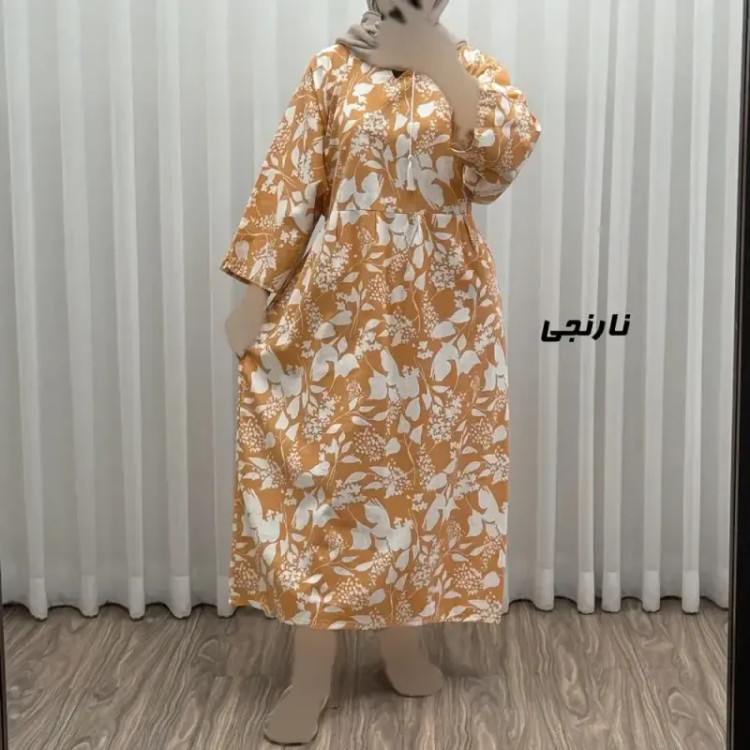 پیراهن ساحلی زنانه لینن طرحدار فری سایز مناسب تا سایز 50 با کمربند