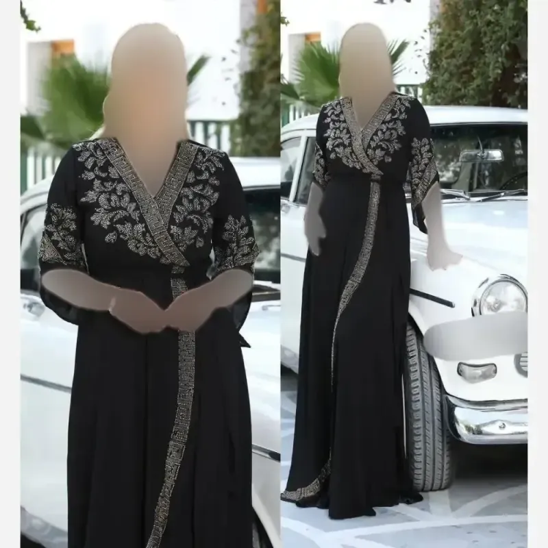 ماکسی مجلسی حریر نگین دار مشکی زنانه
